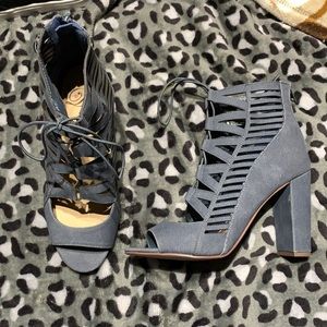 Denim heels worn once